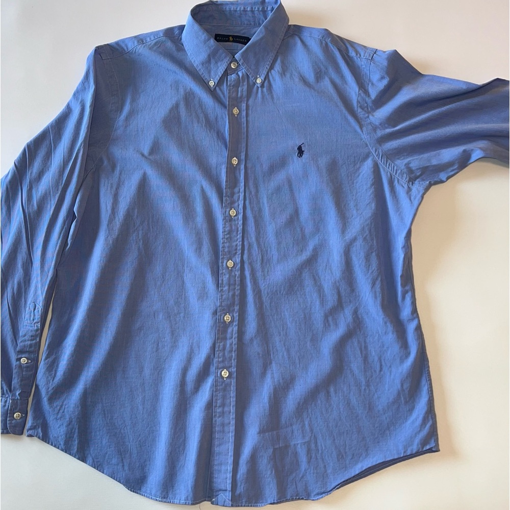 Polo Ralph Lauren Solid Blue Button Up Dress Shirt Mens: XL
